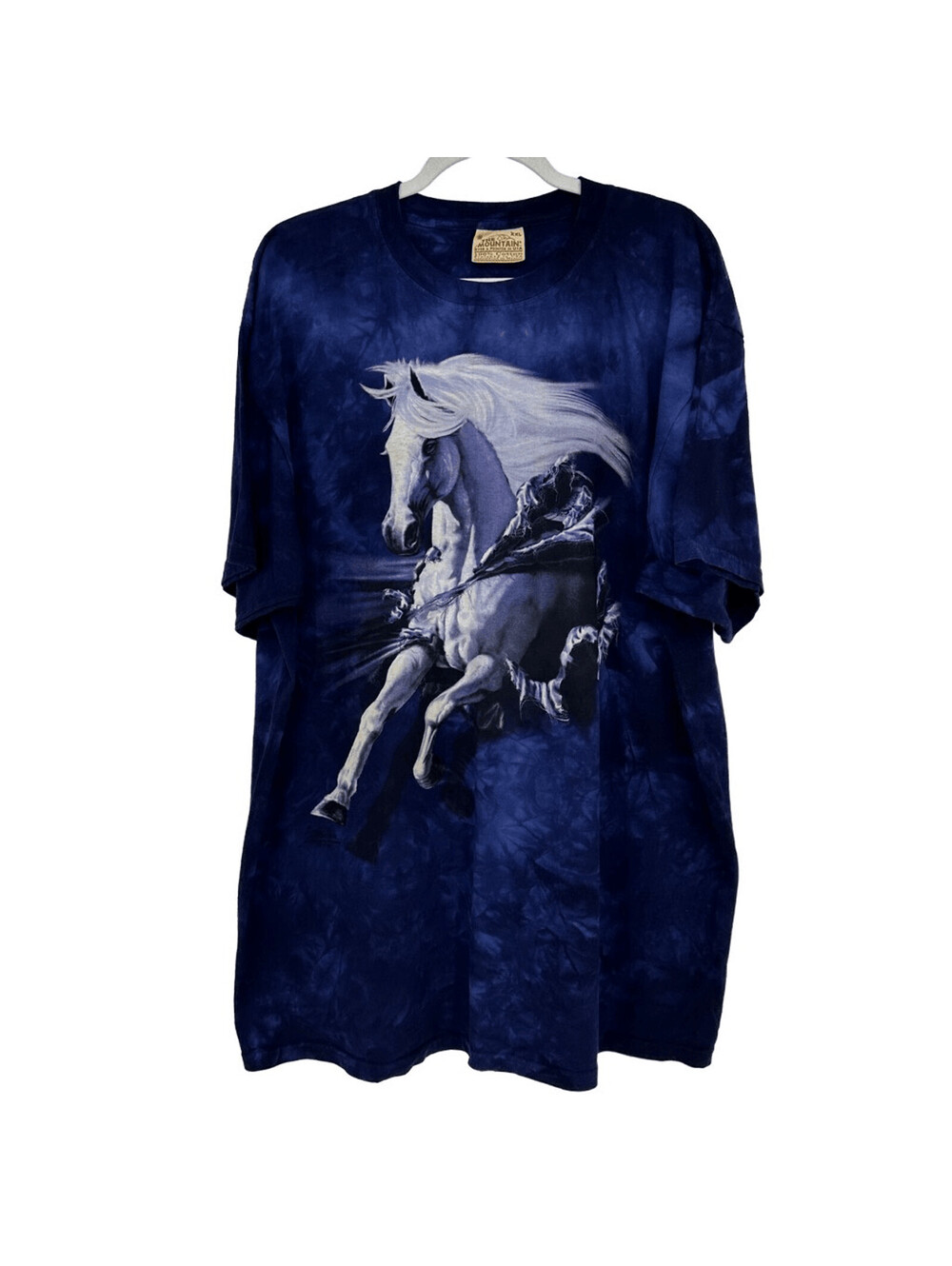 Vintage Y2K Mens 2XL T-Shirt Blue Mountain White Horse Pentound Graphic 90s